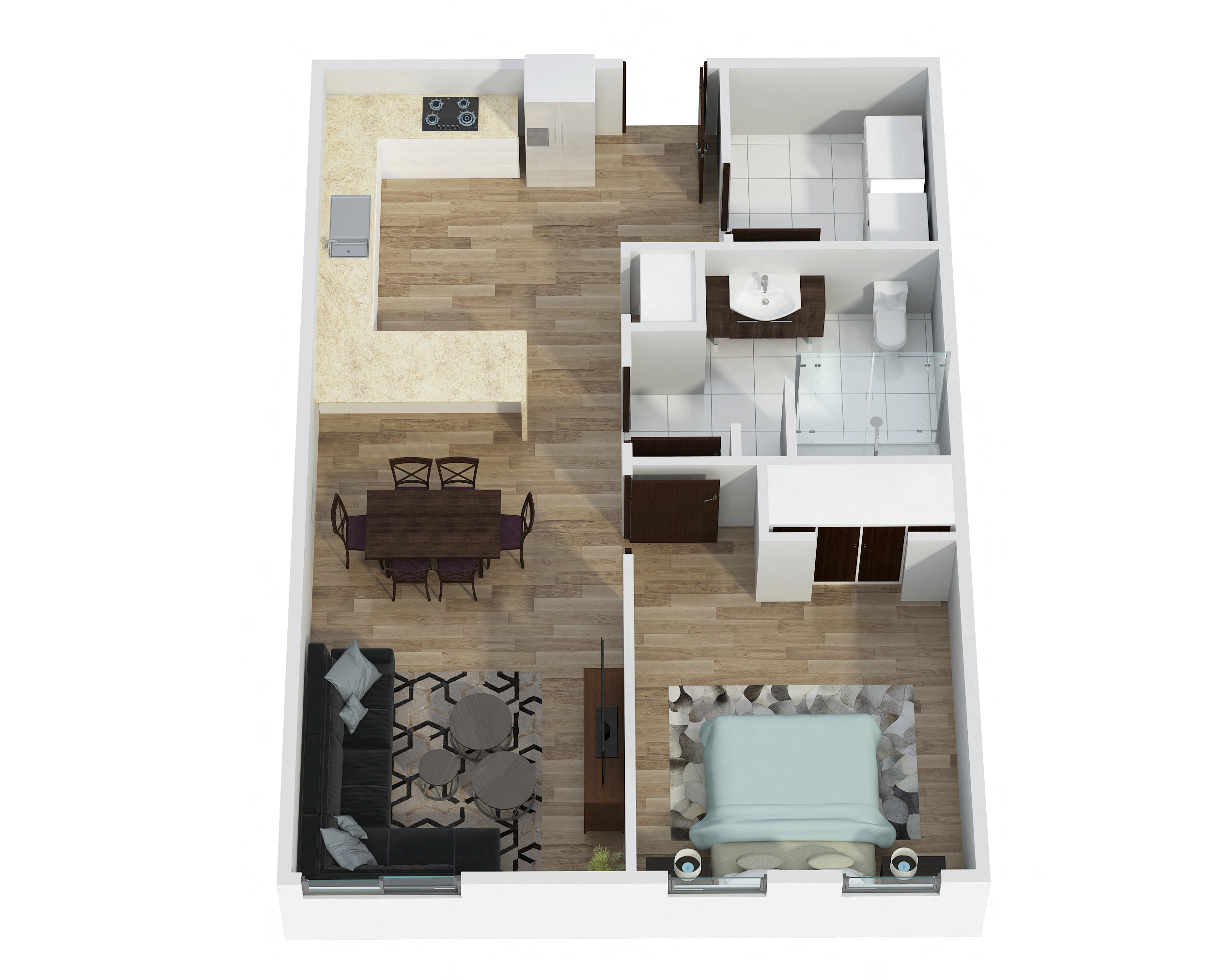 Floor plan for 1 bed, 1 bath, 795 sqft